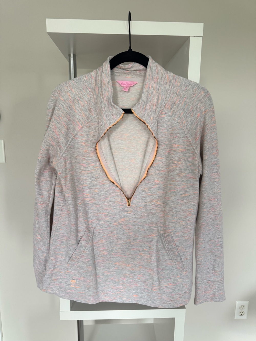 Lilly Pulitzer Heathered Gray 1/2 Zip Pullover with Pink and Orange Speckles